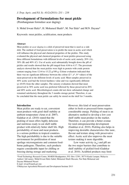 Development of Formulations for Meat Pickle (Pembangunan Formulasi Acar Daging)