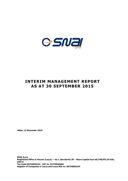 Interim Management Report As at 30 September 2015