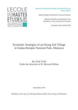 Economic Strategies of an Orang Asli Village in Endau-Rompin National Park, Malaysia