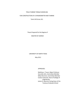 Tesla Turbine Torque Modeling for Construction of a Dynamometer And