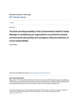 The Role and Responsibility of the Environmental, Health & Safety Manager in Establishing an Organization's Commitment