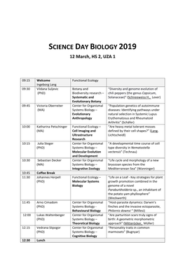 SCIENCE DAY BIOLOGY 2019 12 March, HS 2, UZA 1