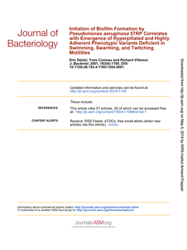 Motilities Swimming, Swarming, and Twitching Adherent Phenotypic