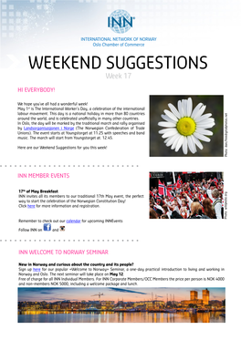 WEEKEND SUGGESTIONS Week 17