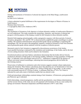 Timing and Mechanism of Formation of Selected Talc Deposits in the Ruby