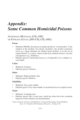 Appendix: Some Common Homicidal Poisons