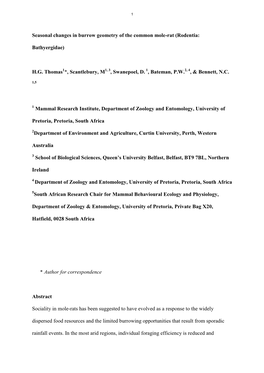 Seasonal Changes in Burrow Geometry of the Common Mole-Rat (Rodentia