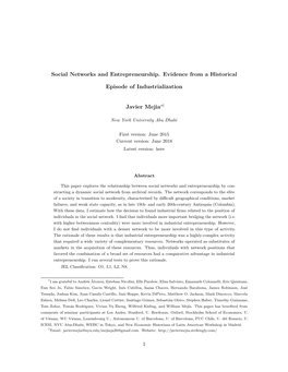 Social Networks and Entrepreneurship. Evidence from a Historical