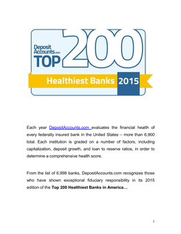 Each Year Depositaccounts.Com Evaluates the Financial Health of Every Federally Insured Bank in the United States – More Than 6,900 Total