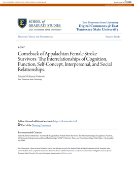 Comeback of Appalachian Female Stroke Survivors: the Ni Terrelationships of Cognition, Function, Self-Concept, Interpersonal, and Social Relationships