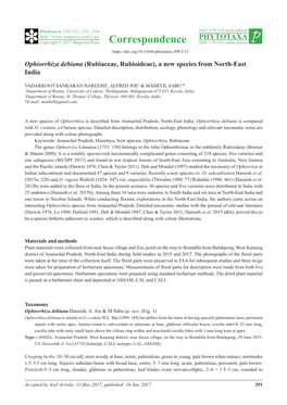 Ophiorrhiza Debiana (Rubiaceae, Rubioideae), a New Species from North-East India