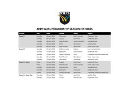 2019 Wafl Premiership Season Fixtures