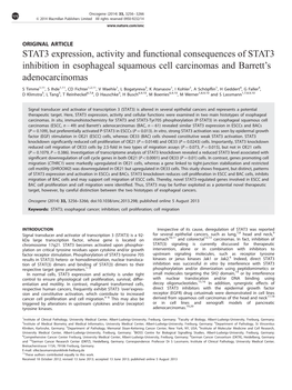 STAT3 Expression, Activity and Functional Consequences of STAT3 Inhibition in Esophageal Squamous Cell Carcinomas and Barrett’S Adenocarcinomas