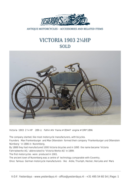 Victoria 1903 2¼Hp Sold