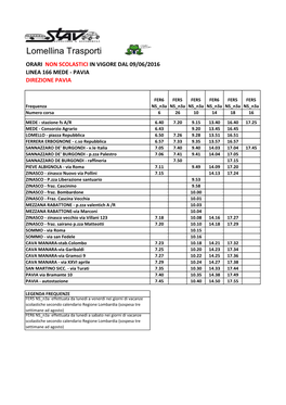 Lomellina Trasporti ORARI NON SCOLASTICI in VIGORE DAL 09/06/2016 LINEA 166 MEDE - PAVIA DIREZIONE PAVIA
