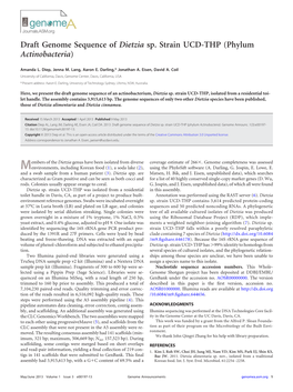 Draft Genome Sequence of Dietzia Sp. Strain UCD-THP (Phylum Actinobacteria)