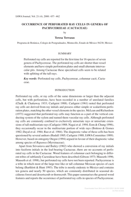 (CACTACEAE) Teresa Terrazas Perforated Ray Cells Are