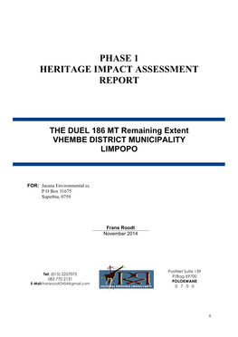 Phase 1 Heritage Impact Assessment Report