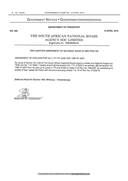 Declaration Amendment of National Road N1 Section 16X: Amendment of Declaration No.’S 177 of 2009 and 1086 of 2007 42402