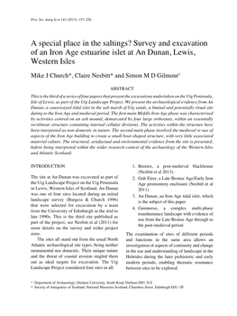 Survey and Excavation of an Iron Age Estuarine Islet at an Dunan, Lewis, Western Isles