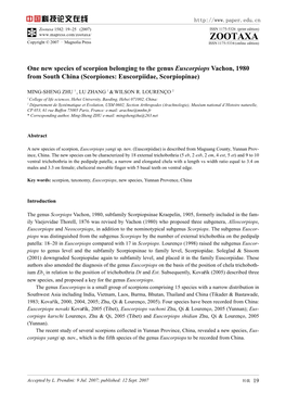 Zootaxa,E New Species of Scorpion Belonging To