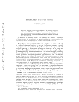 Arxiv:1403.7212V1 [Math.CO] 27 Mar 2014 Hs Eeinfo Evsablne Indgah the Graph