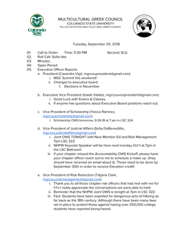 Multicultural Greek Council Colorado State University Fsl.Colostate.Edu/Multicultural-Greek-Council