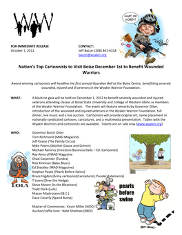 Nation's Top Cartoonists to Visit Boise December 1St to Benefit Wounded