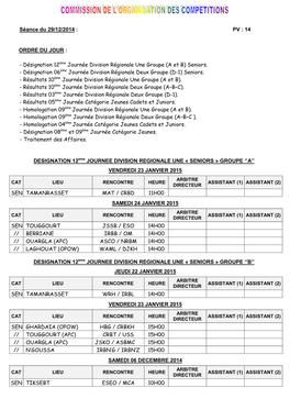 Séance Du 29/12/2014 : PV : 14 ORDRE DU JOUR