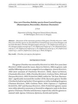 Nine New Chorebus Haliday Species from Central Europe (Hymenoptera, Braconidae, Alysiinae: Dacnusini)