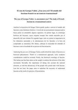 El Caso De Georges Valois: ¿Una Rara Avis? El Estudio Del Fascismo Francés En Un Contexto Transnacional∗