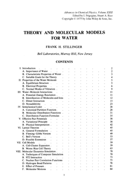 Theory and Molecular Models for Water