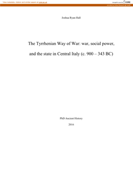 War, Social Power, and the State in Central Italy (C. 900 – 343