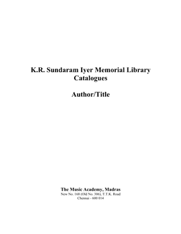 KR Sundaram Iyer Memorial Library