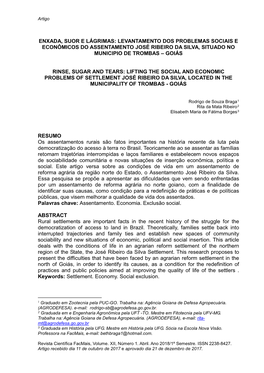 Levantamento Dos Problemas Sociais E Econômicos Do Assentamento José Ribeiro Da Silva, Situado No Municipio De Trombas – Goiás