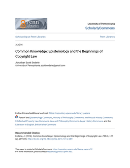 Common Knowledge: Epistemology and the Beginnings of Copyright Law