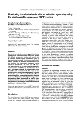 Monitoring Transfected Cells Without Selection Agents by Using the Dual-Cassette Expression EGFP Vectors