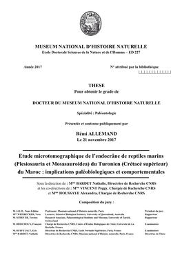 Etude Microtomographique De L'endocrâne De Reptiles Marins (Plesiosauria Et Mosasauroidea) Du Turonien (Crétacé Supérieur)