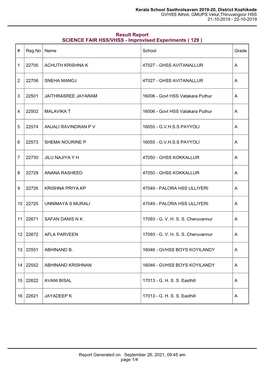 Result Report SCIENCE FAIR HSS/VHSS - Improvised Experiments ( 129 )