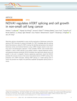 NOVA1 Regulates Htert Splicing and Cell Growth in Non-Small Cell Lung Cancer