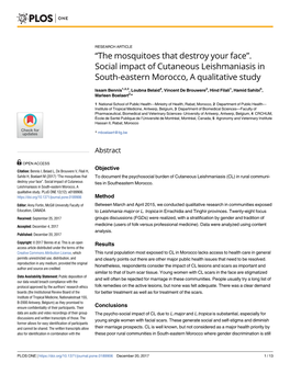 “The Mosquitoes That Destroy Your Face”. Social Impact of Cutaneous Leishmaniasis in South-Eastern Morocco, a Qualitative Study