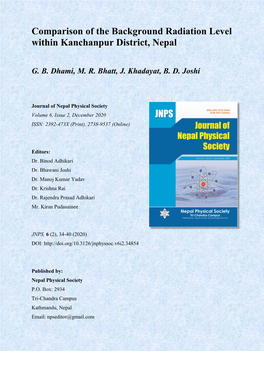 Comparison of the Background Radiation Level Within Kanchanpur District, Nepal