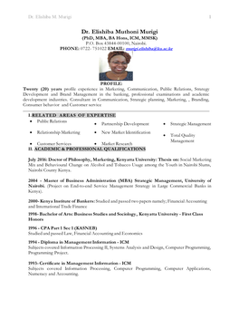 Dr. Elishiba Muthoni Murigi (Phd, MBA, BA Hons, ICM, MMSK) P.O