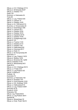 Olkusz, Ul. K.K. Wielkiego 27/13 Olkusz,Ul. 29 Listopada 3B/27 Olkusz, Ul. Skalska 17/3 Osiek 102 Gorenice, Ul. Krakowska 34 Troks 69 Olkusz, Ul