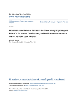 Movements and Political Parties in the 21St Century: Exploring the Role of Icts, Human Development, and Political-Activism Culture in East Asia and Latin America