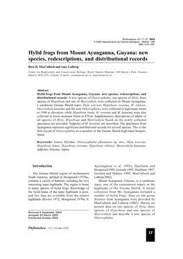 Hylid Frogs from Mount Ayanganna, Guyana: New Species, Redescriptions, and Distributional Records