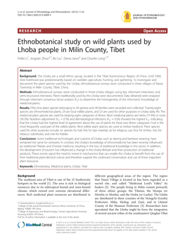 Ethnobotanical Study on Wild Plants Used by Lhoba People in Milin County, Tibet Feifei Li1, Jingxian Zhuo2,3, Bo Liu1, Devra Jarvis4 and Chunlin Long1,2*