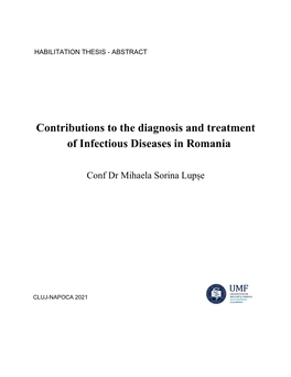 Contributions to the Diagnosis and Treatment of Infectious Diseases in Romania