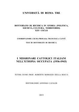 Il Governo Italiano E I Missionari Cattolici in Etiopia