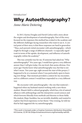 Why Autoethnography? Anne-Marie Deitering